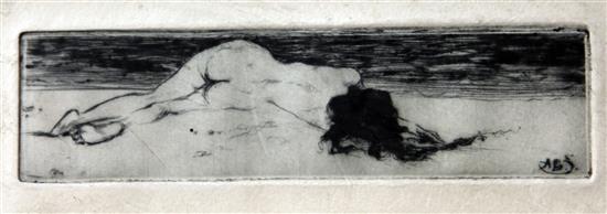 Alexander Brantingham Simpson (fl.1904-31) Nude on the shore, 1.5 x 5.5in.